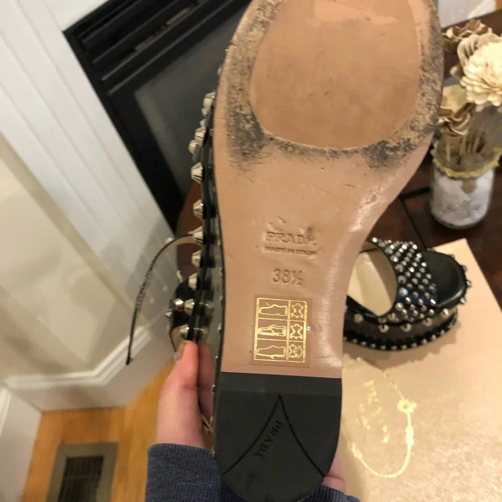 Prada Spazzolato studded Platform sandal box included box ripped. On one side - Picture 5 of 15